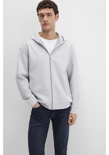 Erkek Fermuarlı Kapüşonlu Sweatshırt Gri Melan 0S10312-80018