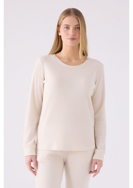 Kadın Örme Kumaş Bisiklet Yaka Uzun Kollu Pijama Takımı fiyatları