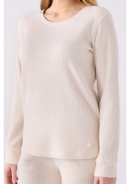 Kadın Örme Kumaş Bisiklet Yaka Uzun Kollu Pijama Takımı fırsatları