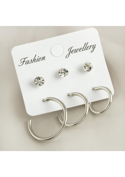 Sepetim 6 Adet Boru Taşlı Halka Küpe 1,5-2-2,5 Cm-Gümüş Rengi fiyatları