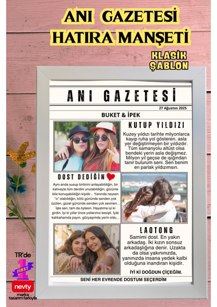 Anı Gazetesi Posteri, Doğum, Özel Gün, Nişan, Düğün, Her An İçin Kişiselleştirilebilir Hatıra/A4 Kağıt baskı (Çerçevesiz)