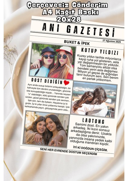 Anı Gazetesi Posteri, Doğum, Özel Gün, Nişan, Düğün, Her An İçin Kişiselleştirilebilir Hatıra/A4 Kağıt baskı (Çerçevesiz) fiyatları