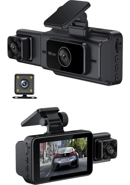 S15 4K 1080P Monitörlü Gece Görüşlü 3 Kanal Araç Iç Dış Kamera fiyatları