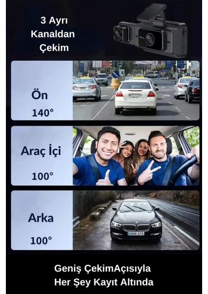 S15 4K 1080P Monitörlü Gece Görüşlü 3 Kanal Araç Iç Dış Kamera fırsatları