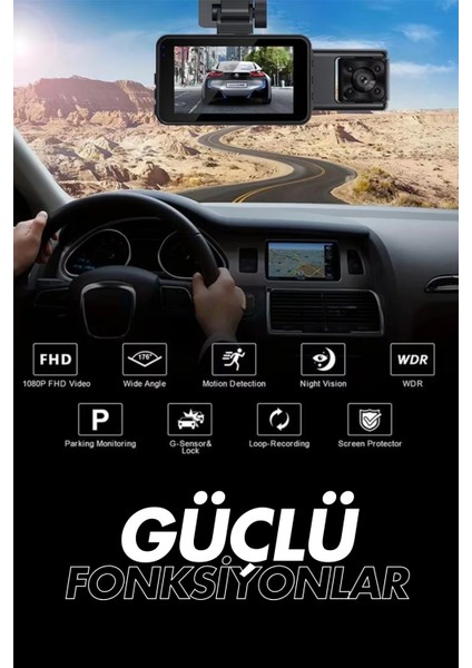 S15 4K 1080P Monitörlü Gece Görüşlü 3 Kanal Araç Iç Dış Kamera indirimleri