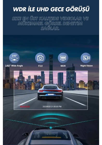 S15 4K 1080P Monitörlü Gece Görüşlü 3 Kanal Araç Iç Dış Kamera