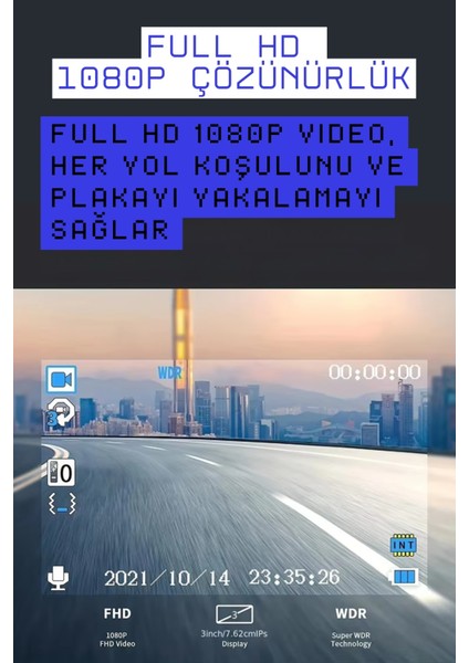 S15 4K 1080P Monitörlü Gece Görüşlü 3 Kanal Araç Iç Dış Kamera