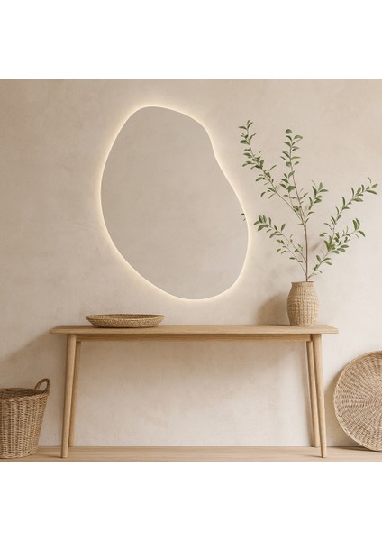 Asimetrik LED Ayna – Doğal Form Organik Tasarım Duvar Aynası