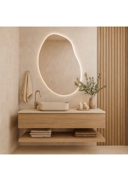 Asimetrik LED Ayna – Doğal Form Organik Tasarım Duvar Aynası fırsatları