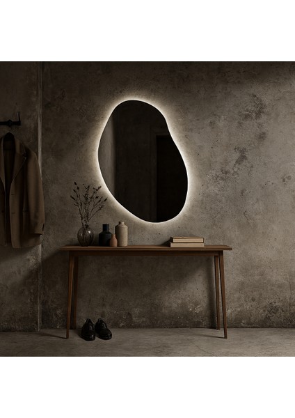Asimetrik LED Ayna – Doğal Form Organik Tasarım Duvar Aynası indirimleri