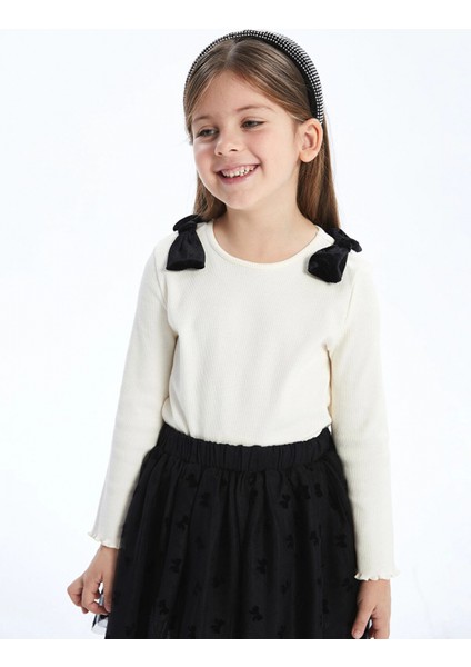 Lcw Kids Ekru Bisiklet Yaka Kurdele Detaylı Kız Çocuk Bluz
