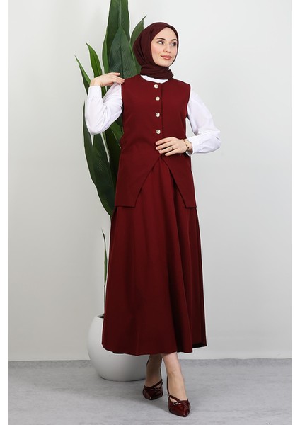 Meyra Yelek Etekli Takım Bordo