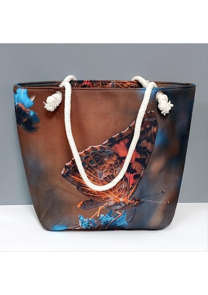 Sepetim Kelebek Desenli Plaj Çantası-Kahverengi fırsatları