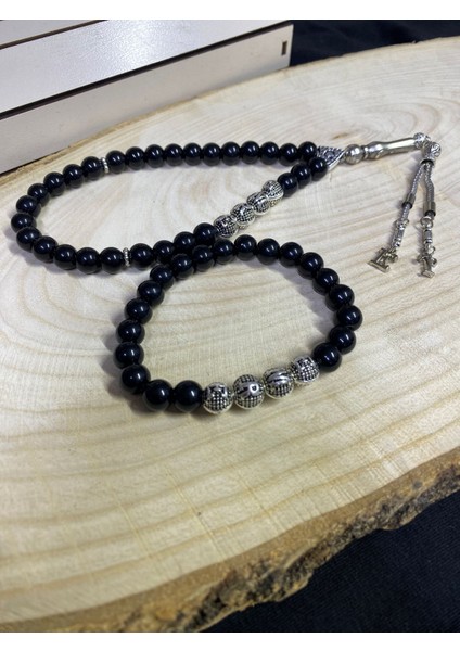 Kişiye Özel Isimli ve Püskül Ucu Harfli Doğal Oniks Taşı Tesbih ve Isimli Bileklik Seti- Hediyelik fiyatları