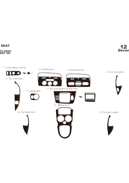 Seat Altea - Toledo Konsol-Torpido Kaplama 2004 12 Parça Koyu Meşe