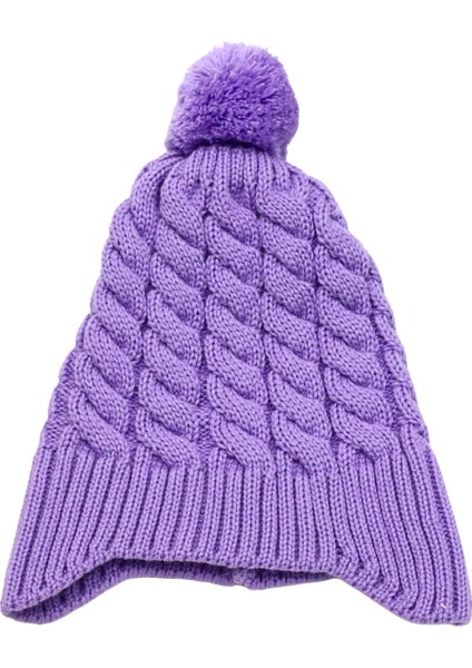 Minima Bebek Ponponlu Mor Örgü Bere – Kulak Kapatmalı, Yumuşak ve Sıcak Tutucu Kışlık