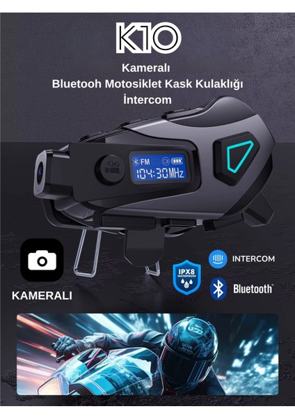 K10 Dvr Kameralı Intercom Bluetooth Motosiklet Kask Kulaklığı Kameralı Intercom Kulaklık