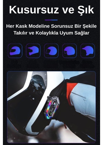 Y20 Max Rgb Işık Efektli Intercom Bluetooth Motosiklet Kask Kulaklığı Intercom Kulaklık