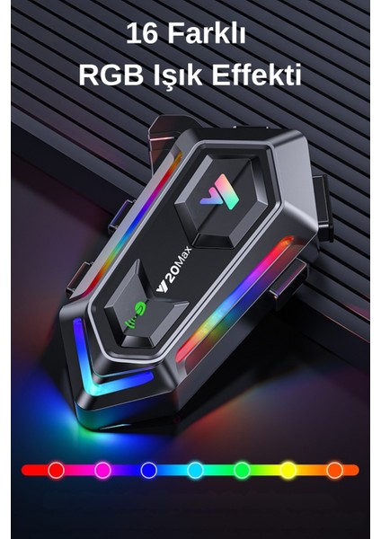 Y20 Max Rgb Işık Efektli Intercom Bluetooth Motosiklet Kask Kulaklığı Intercom Kulaklık