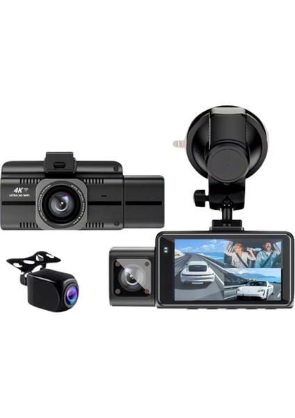 F6 4K 1080P Monitörlü Gece Görüşlü 3 Kanal Araç Iç Dış Kamera fiyatları