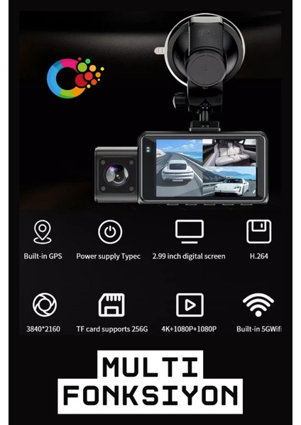F6 4K 1080P Monitörlü Gece Görüşlü 3 Kanal Araç Iç Dış Kamera indirimleri