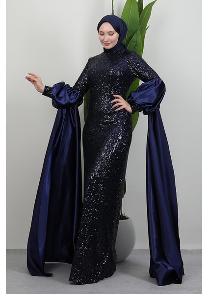 Kolu Pelerin Payet Abiye Lacivert fiyatları