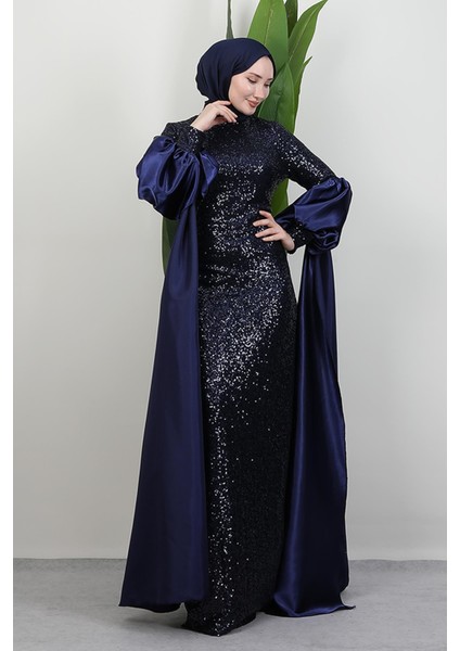 Kolu Pelerin Payet Abiye Lacivert fırsatları