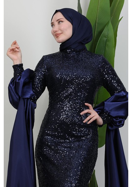 Kolu Pelerin Payet Abiye Lacivert indirimleri