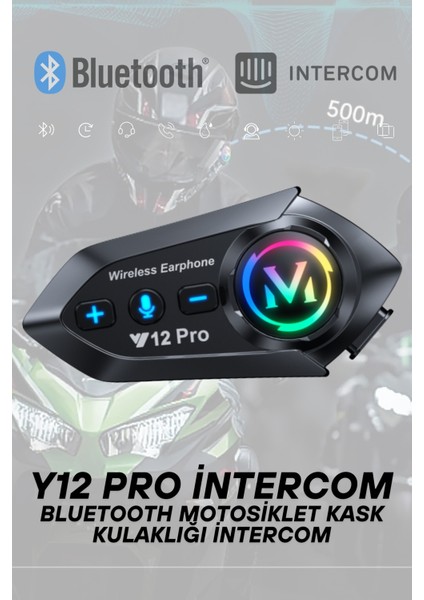Y12 Pro Intercom Bluetooth Motosiklet Kask Kulaklığı Intercom Kulaklık