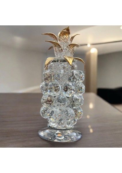 Dekoratif Kristal Cam Tekli Ananas Orta Boy Şeffaf Gold