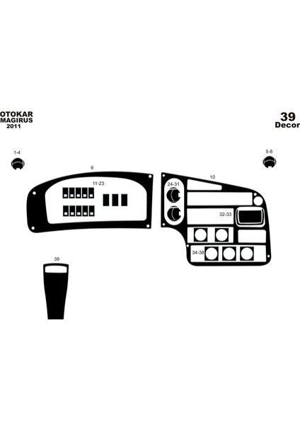 Otokar Magirus Konsol-Torpido Kaplama 2010 39 Parça Piano Black
