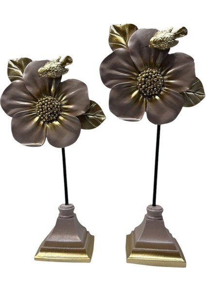 Dekoratif Polyester Ikili Çiçek Aksesuar Vizon Gold Eskitme