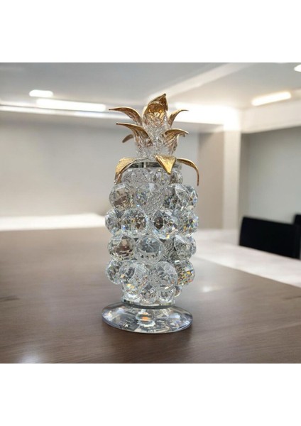 Dekoratif Kristal Cam Tekli Ananas Orta Boy Şeffaf Gold