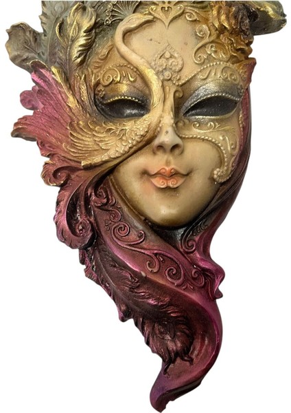 Dekoratif Polyester Duvara Asmalı Kadın Yüz Maske Tablo Gri Bordo