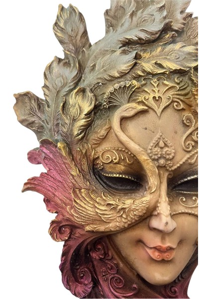 Dekoratif Polyester Duvara Asmalı Kadın Yüz Maske Tablo Gri Bordo fiyatları