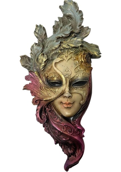 Dekoratif Polyester Duvara Asmalı Kadın Yüz Maske Tablo Gri Bordo