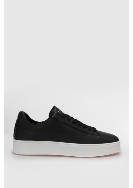 Siyah Hakiki Deri Bağcıklı Erkek Sneaker Anton M