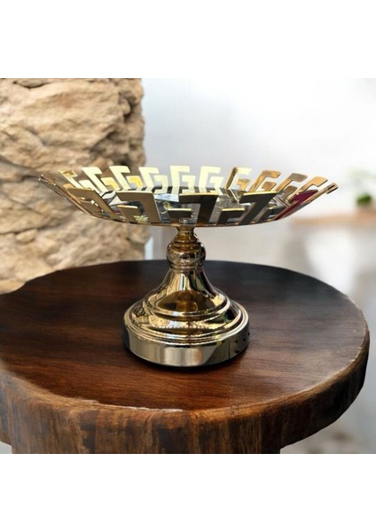 Dekoratif Krom Cam Mermer Desenli Yuvarlak Meyve Sunum Tepsisi Gold 1 fiyatları