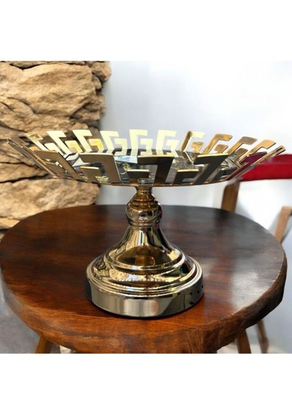 Dekoratif Krom Cam Mermer Desenli Yuvarlak Meyve Sunum Tepsisi Gold 1 modelleri
