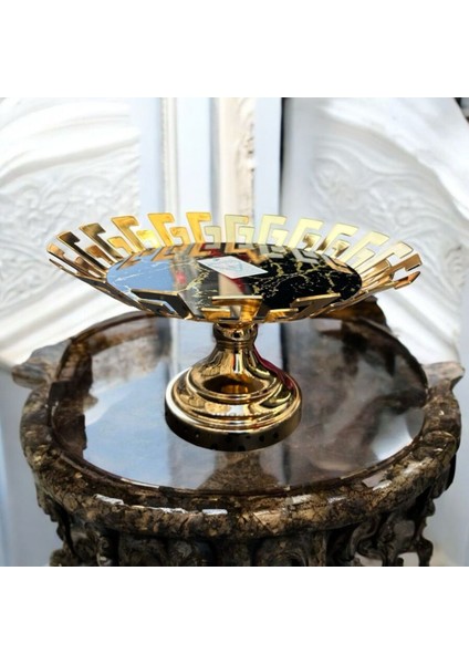 Dekoratif Krom Cam Mermer Desenli Yuvarlak Meyve Sunum Tepsisi Gold 1 fırsatları