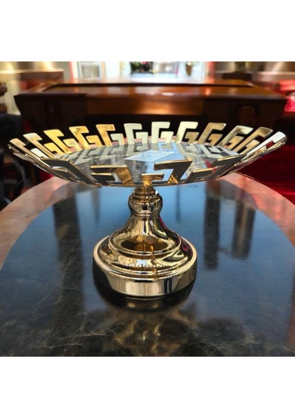 Dekoratif Krom Cam Mermer Desenli Yuvarlak Meyve Sunum Tepsisi Gold 1 indirimleri