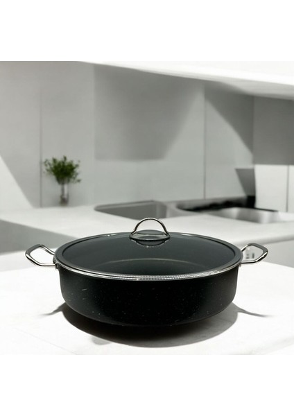 Tuna House Granit Basık Tencere 30 cm Siyah