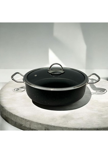 Tuna House Granit Basık Tencere 30 cm Siyah