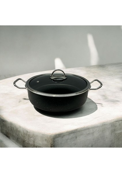 Tuna House Granit Basık Tencere 30 cm Siyah