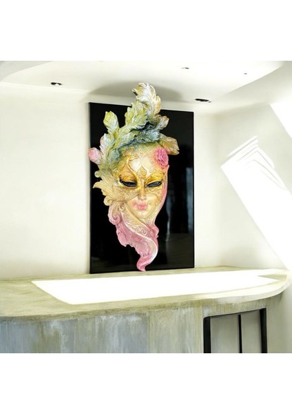 Dekoratif Polyester Duvara Asmalı Tavus Kuşu Kadın Yüz Maske Tablo Yeşil Pembe modelleri