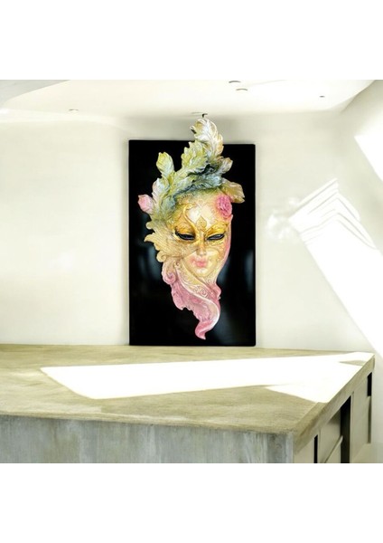 Dekoratif Polyester Duvara Asmalı Tavus Kuşu Kadın Yüz Maske Tablo Yeşil Pembe fırsatları