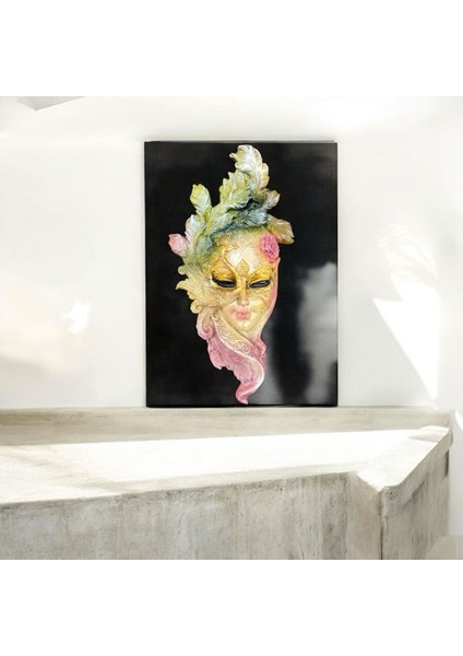 Dekoratif Polyester Duvara Asmalı Tavus Kuşu Kadın Yüz Maske Tablo Yeşil Pembe indirimleri