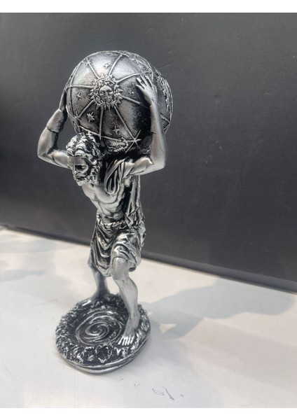 Dekoratif Polyester Atlas Adam Heykeli Gümüş-Eskitme