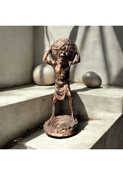 Dekoratif Polyester Atlas Adam Heykeli Gümüş-Eskitme
