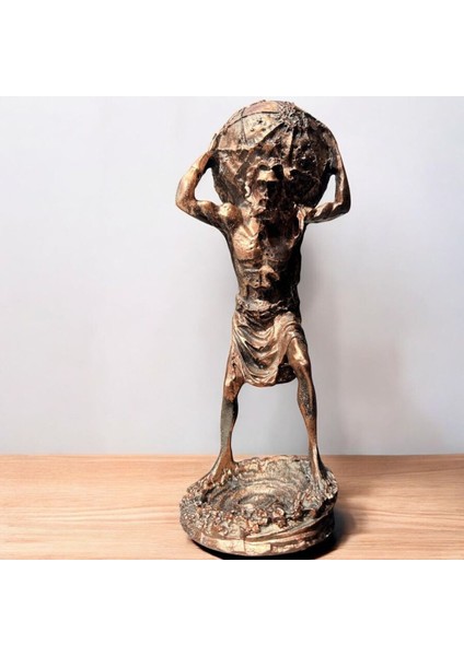 Dekoratif Polyester Atlas Adam Heykeli Gümüş-Eskitme
